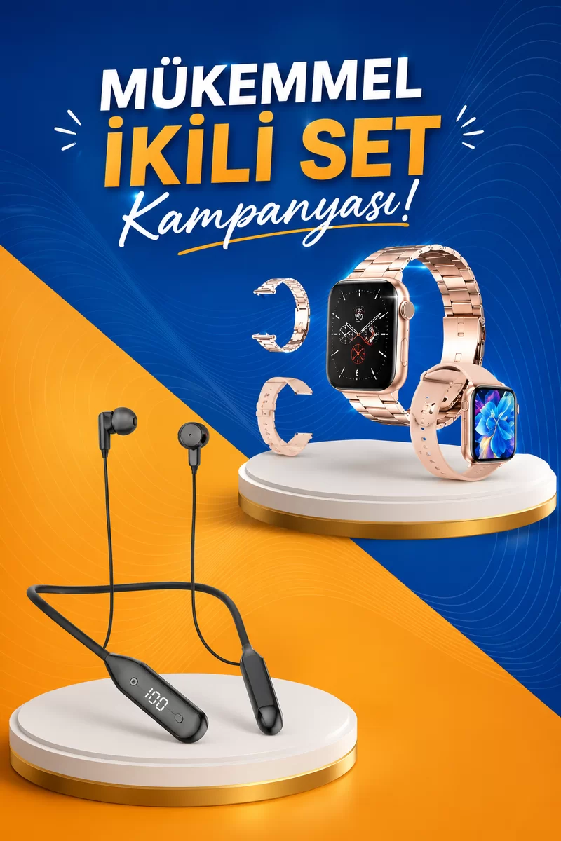 Kablolu Bluetooth Kulaklık ve Kadınlara Özel Bileklik Hediyeli Yeni Nesil Akıllı Saat 3 Kordonlu