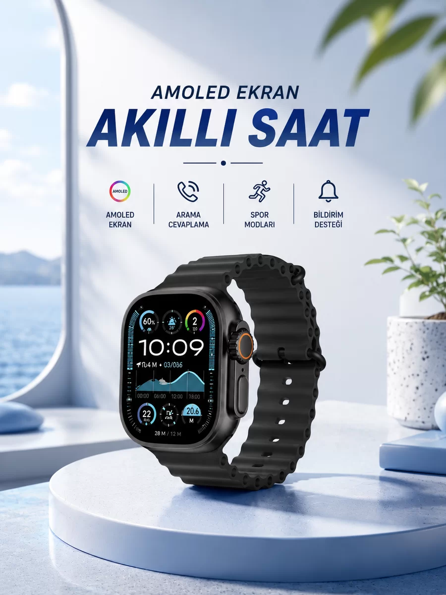 Akıllı Saat Bluetooth Bağlantılı NFC ve GPS Uyumlu Nabız Ölçer Sesli Görüşme