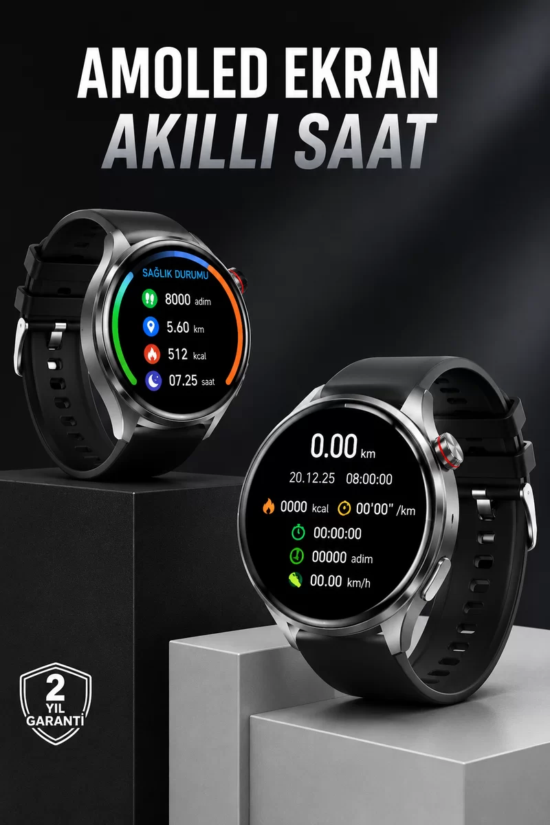 Akıllı Saat Bluetooth Bağlantılı Amoled Ekran Uyku ve Sağlık Takibi