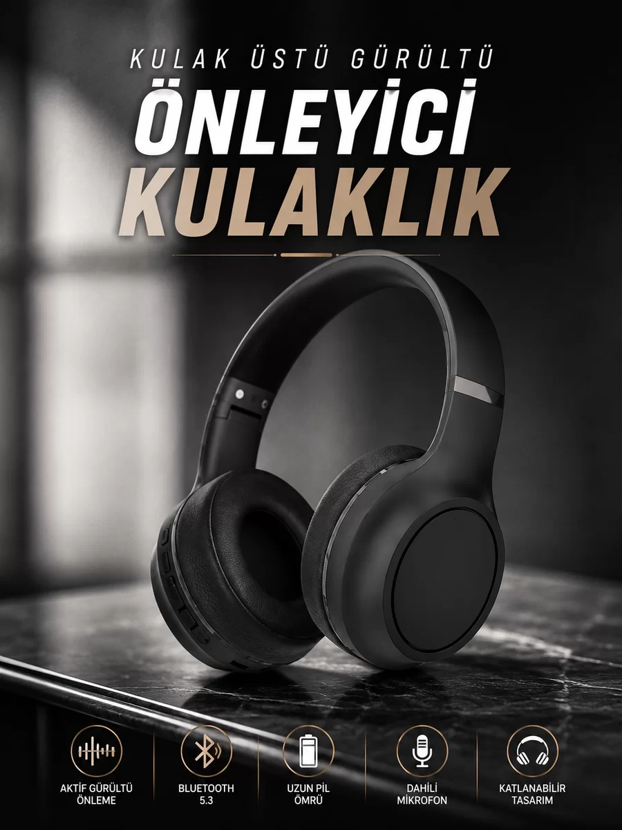 Kulak Üstü Kablosuz Bluetooth Kulaklık Gürültü Önleyici Ayarlanabilir
