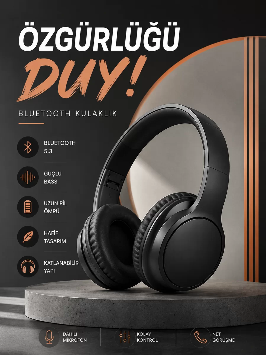 Kulak Üstü Bluetooth Kulaklık Ayarlanabiilir Uzun Pil Ömrü Kablosuz 5.0 Bluetooth