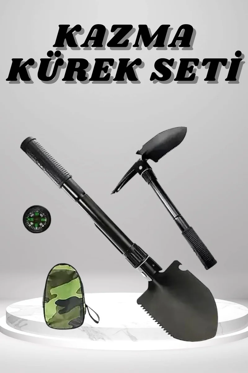 Kazma Kürek Seti Pusulalı Katlanır Portatif Kazma Kürek Seti Çok Fonksiyonlu Katlanabilir