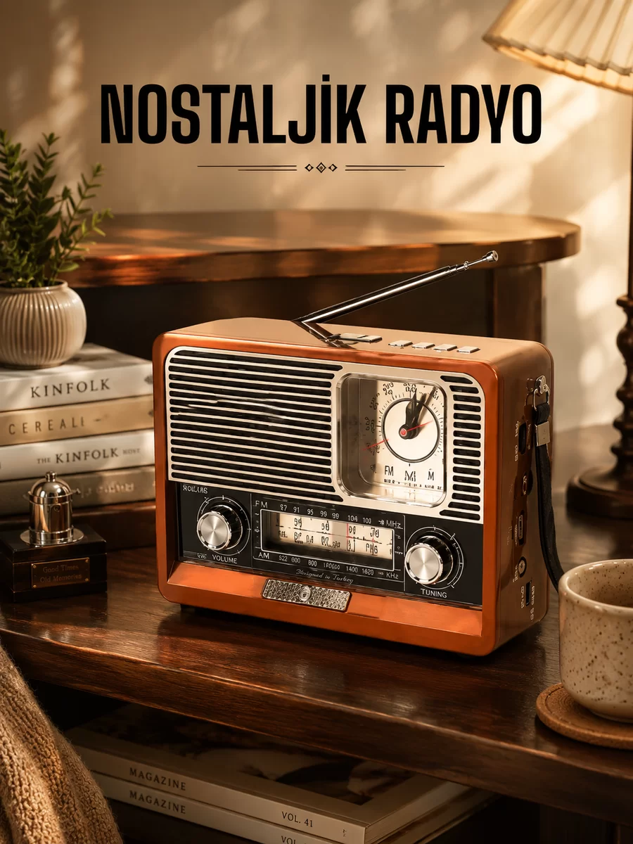 Ahşap Görünümlü Retro Bluetooth Radyo USBAUX Ve SD Kart Girişli