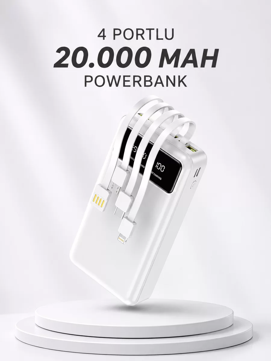Powerbank Şarj Cihazı 4 Çıkışlı 20.000 MAH Powerbank Kompakt Yüksek Kapasiteli Hızlı Şarj