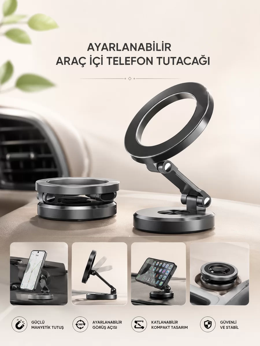 Araç İçi Telefon Tutacağı Manyetik Tasarım Ayarlanabilir