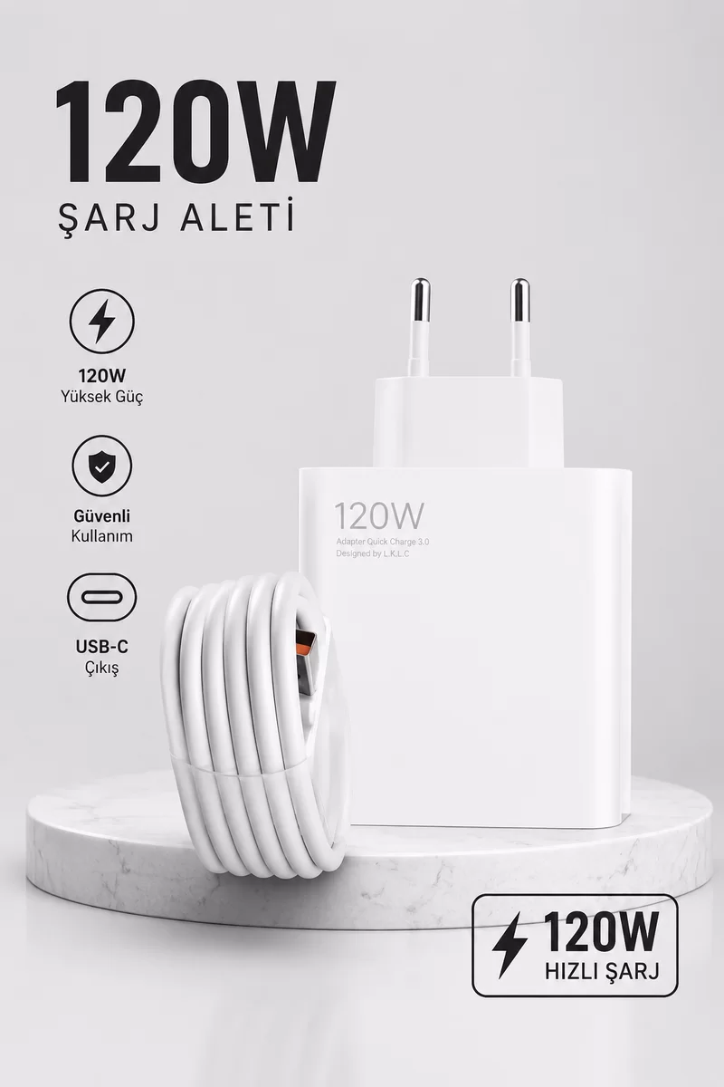 Turbo Hızlı Şarj Destekli 120W USB-C Şarj Seti