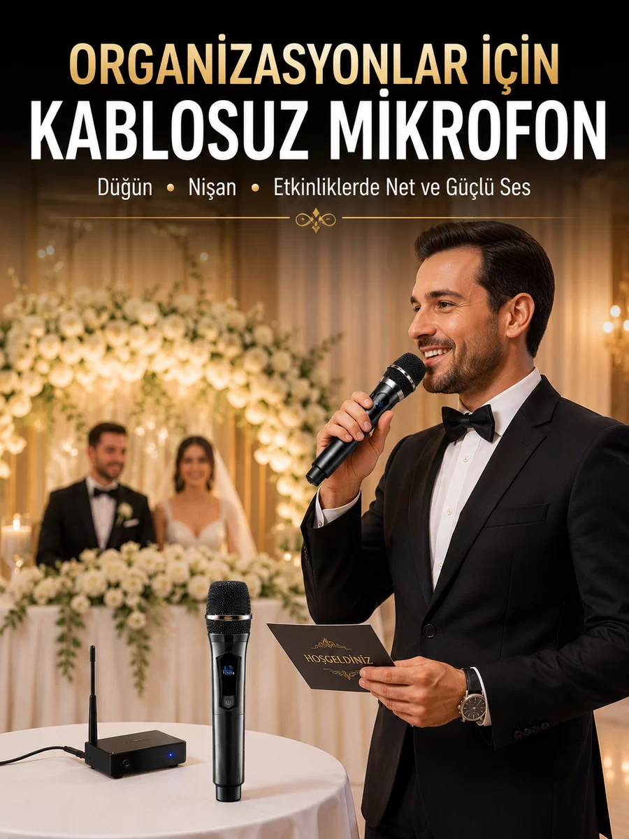 Yeni Nesil Kablosuz El Mikrofonu Seti Dijital Ekranlı Çift Mikrofonlu