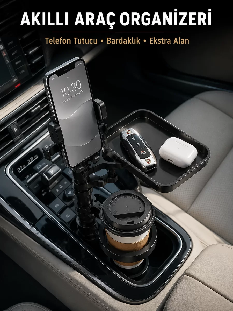 Araç Konsolu İçin Telefon Tutuculu Bardaklık Düzenleyici