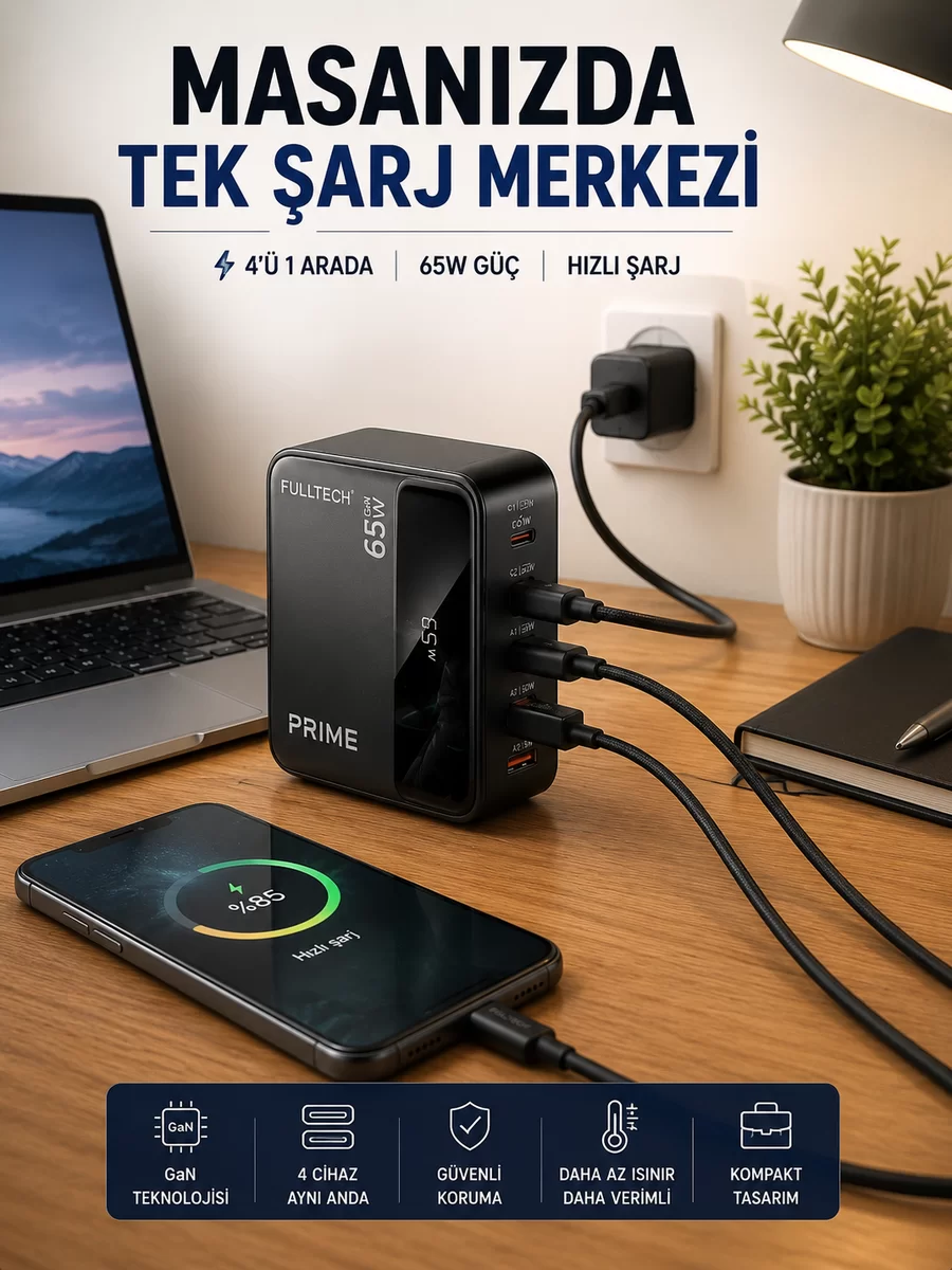 4 Cihazı Aynı Anda Destekleyen Şarj İstasyonu