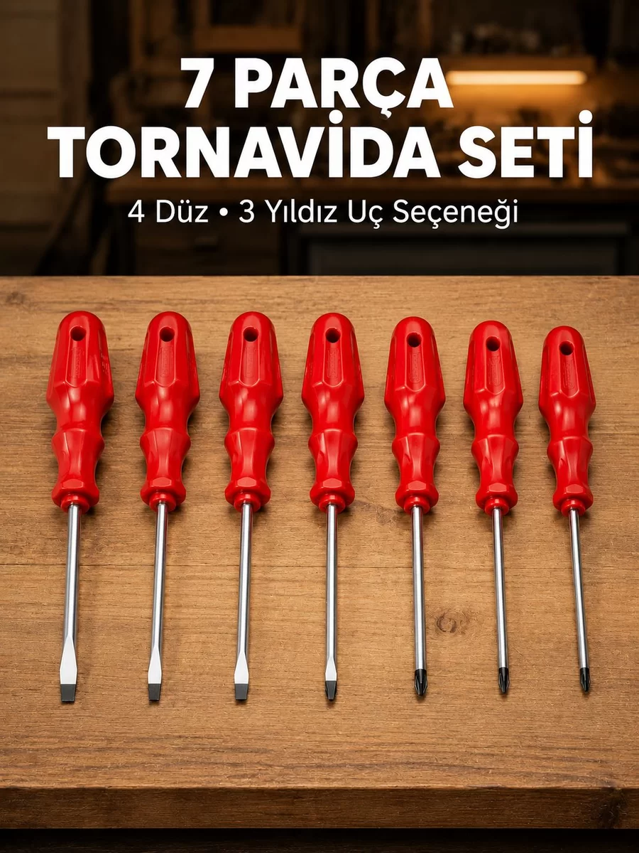 7'li Düz ve Yıldız Tornavida Seti Çelik Manyetik Uçlu