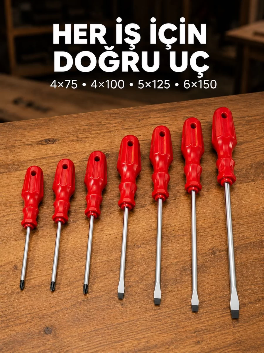 Manyetik Uçlu 7 Parça Tornavida Seti Düz ve Yıldız Tornavida