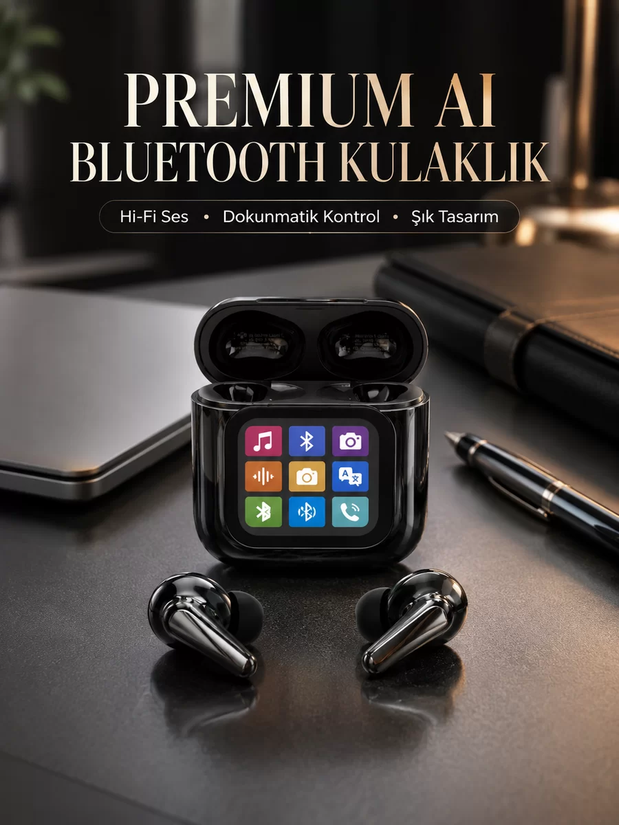 AI Destekli Dokunmatik Ekranlı Kablosuz Bluetooth Kulaklık
