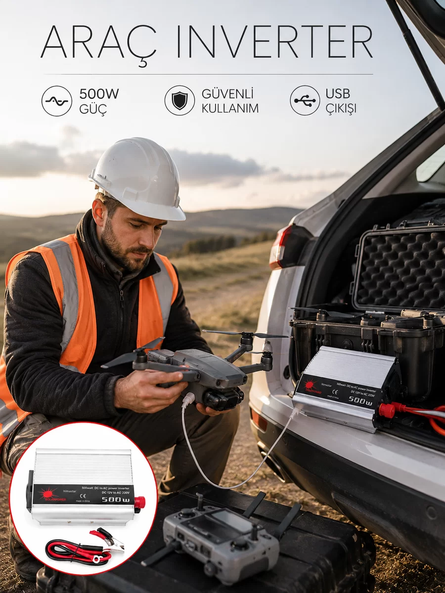 Araçtan Ev Tipi Priz 500W Kullanımı İnvertör