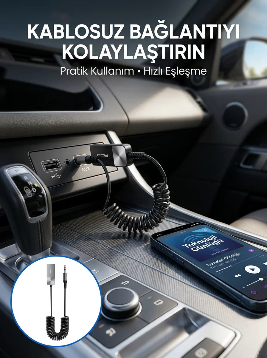 USB Bluetooth AUX Ses Adaptörü Kablosuz Müzik Aktarım Cihazı