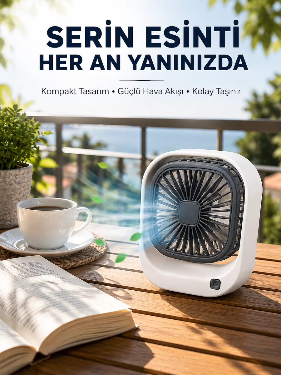 Taşınabilir Şarjlı Masa Fanı Sessiz ve Güçlü Fan Sistemli