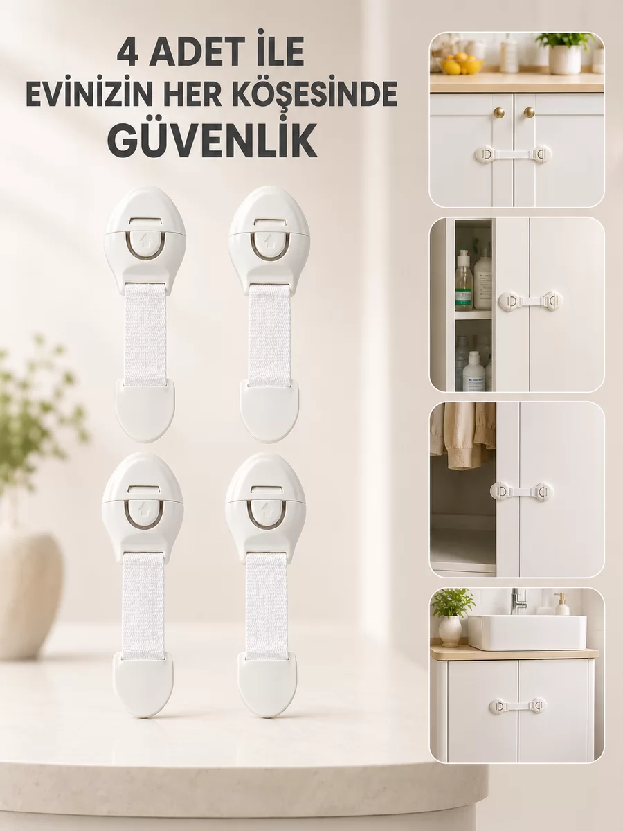 4 Adet Çok Amaçlı Çocuk Güvenlik Kilidi Dolap Çekmece ve Gardırop İçin