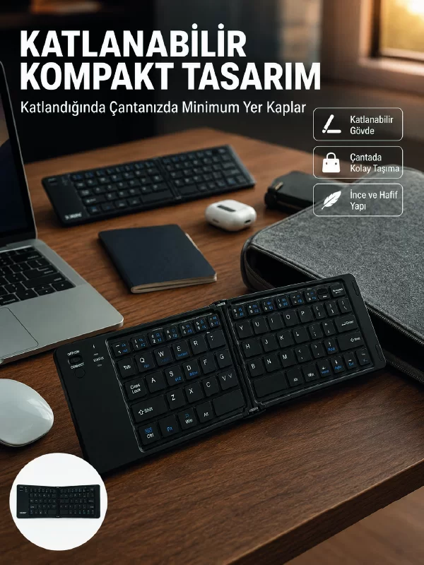 Kablosuz Katlanabilir Bluetooth Klavye Telefon Tablet Bilgisayar Uyumlu