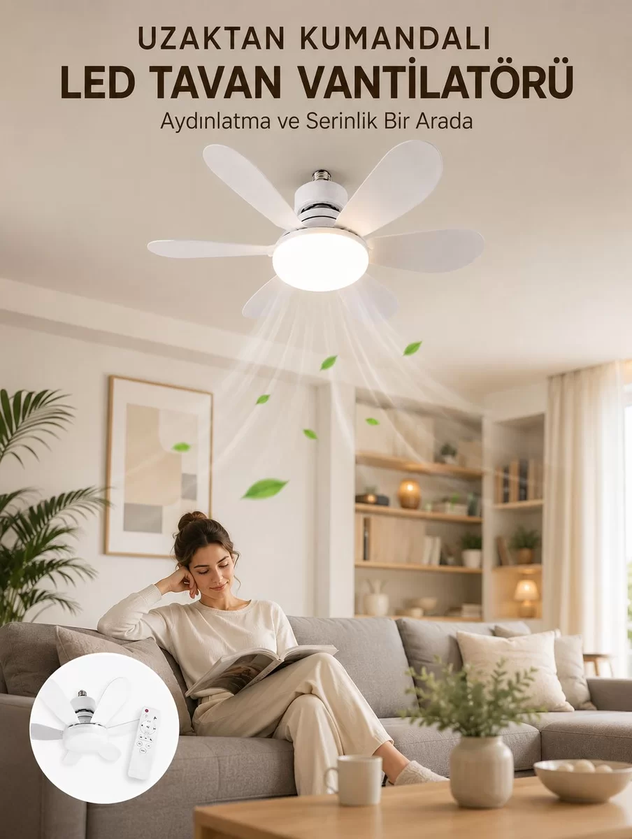 Yüksek Aydınlatma Performansına Sahip LED Tavan Fanı Sessiz Çalışma Güçlü Esinti ve Uzaktan Kumanda Kontrolü