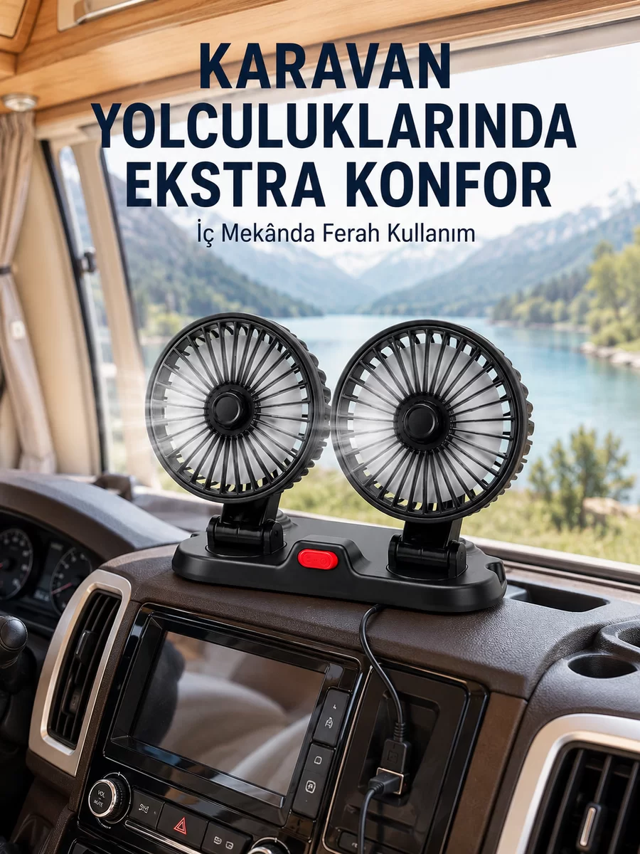 USB Bağlantılı Çift Başlıklı Araç İçi Soğutma Vantilatörü