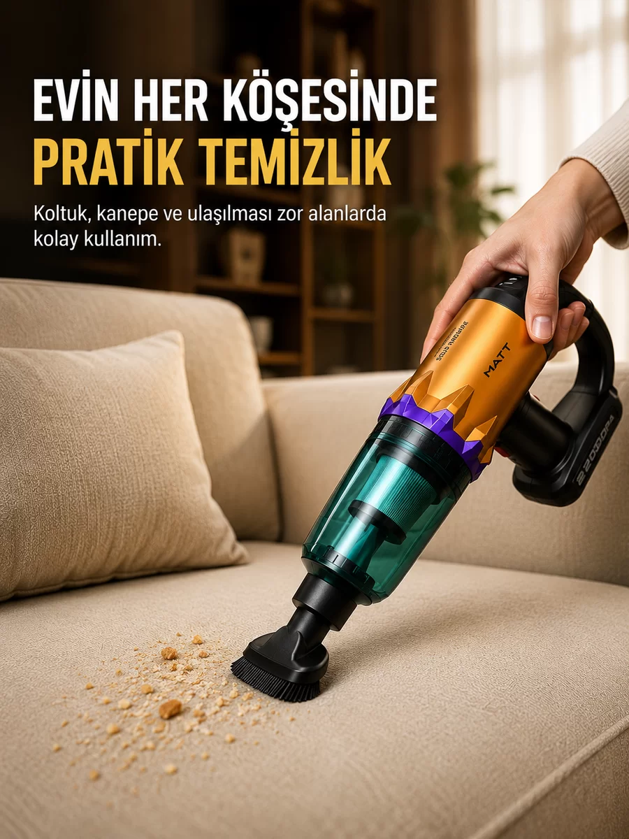 Taşınabilir Kablosuz El Süpürgesi Araç ve Ev Temizliğine Uygun
