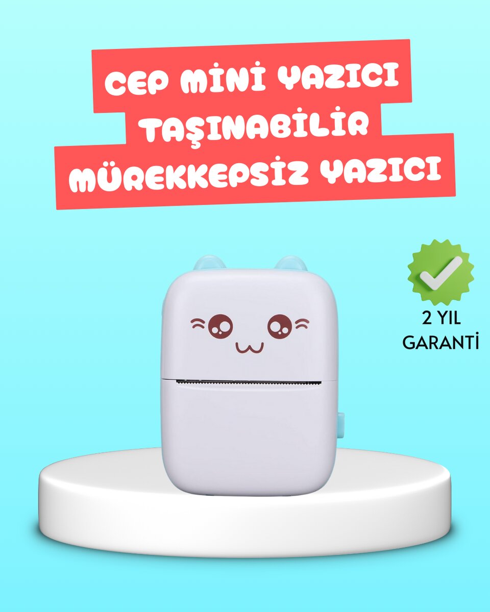 Mini Termal Yazıcı Kablosuz Taşınabilir Bluetooth Bağlantılı 200 DPI