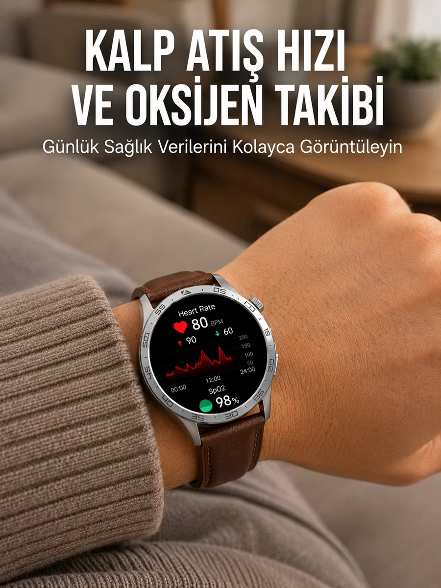 Metal Deri ve Silikon Kordonlu Çok Fonksiyonlu Akıllı Saat