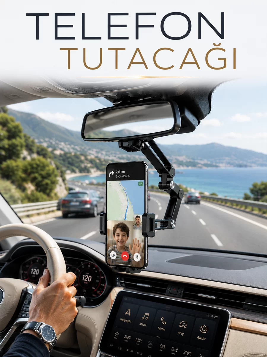 Araç İçi Dikiz Aynası Telefon Tutucu 360° Döner Ayarlanabilir Katlanabilir