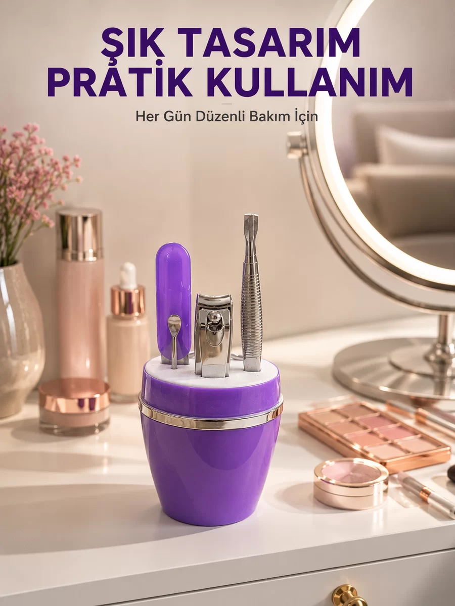 Mor Manikür Pedikür Seti Taşınabilir Kişisel Bakım Kiti
