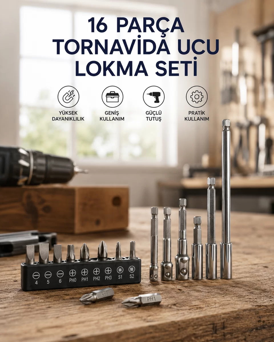 16 Parça Bits Adaptör Ve Tornavida Ucu Seti