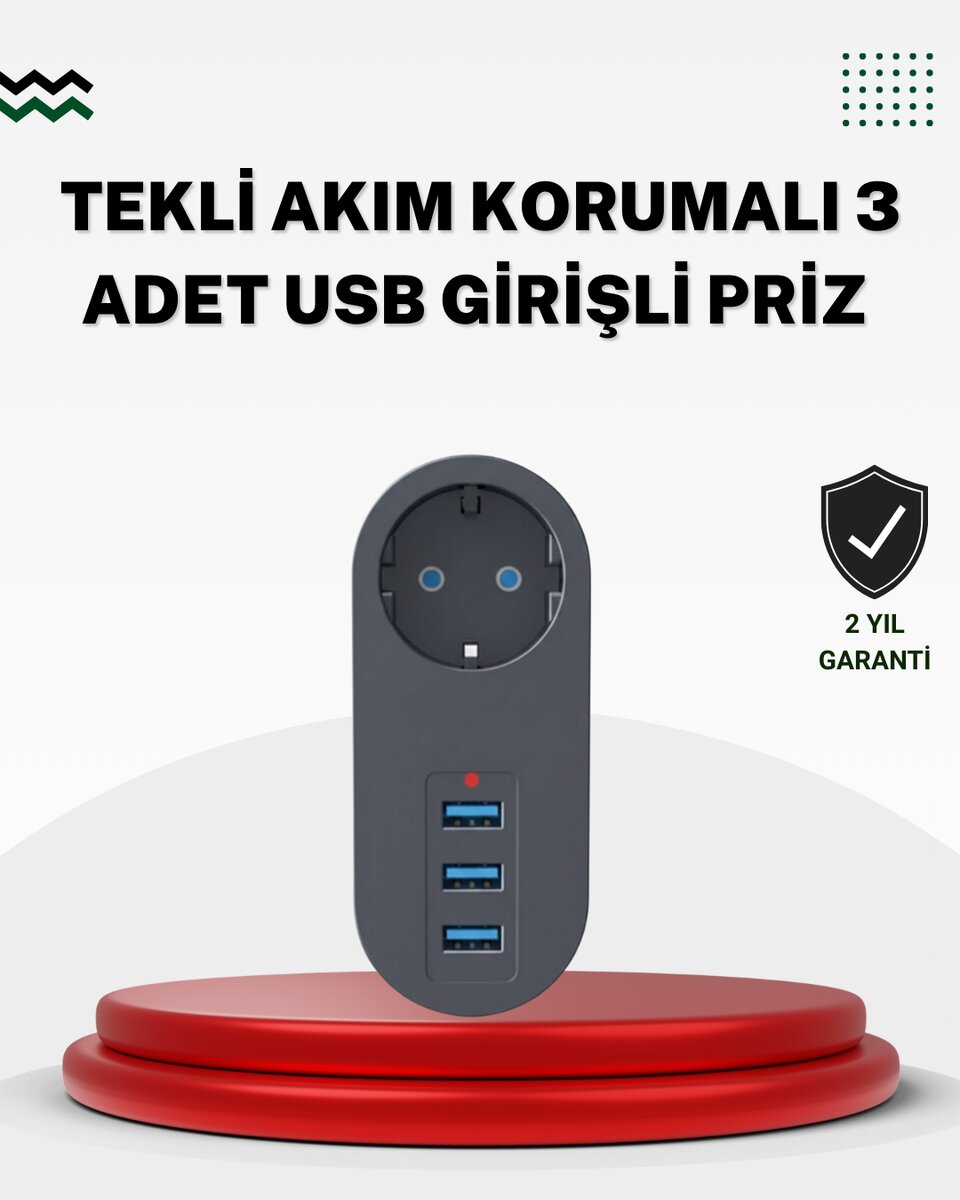 Akım Korumalı USB’li Priz – Güçlü 2500W Isı ve Çocuk Koruması