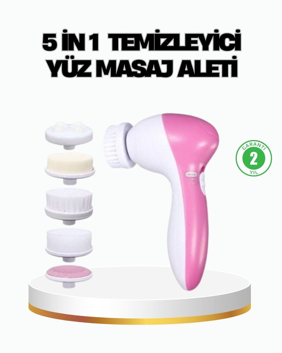 5’i 1 Arada Yüz Temizleme Cihazı – Masaj Fırça Peeling ve Krem Uygulama Aparatlı