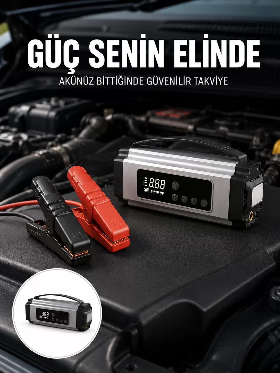Yolda Kalmaya Son Dijital Ekranlı Akü Takviye ve Hava Kompresörü Çok Fonksiyonlu Acil Güç Ünitesi Yeni Nesil