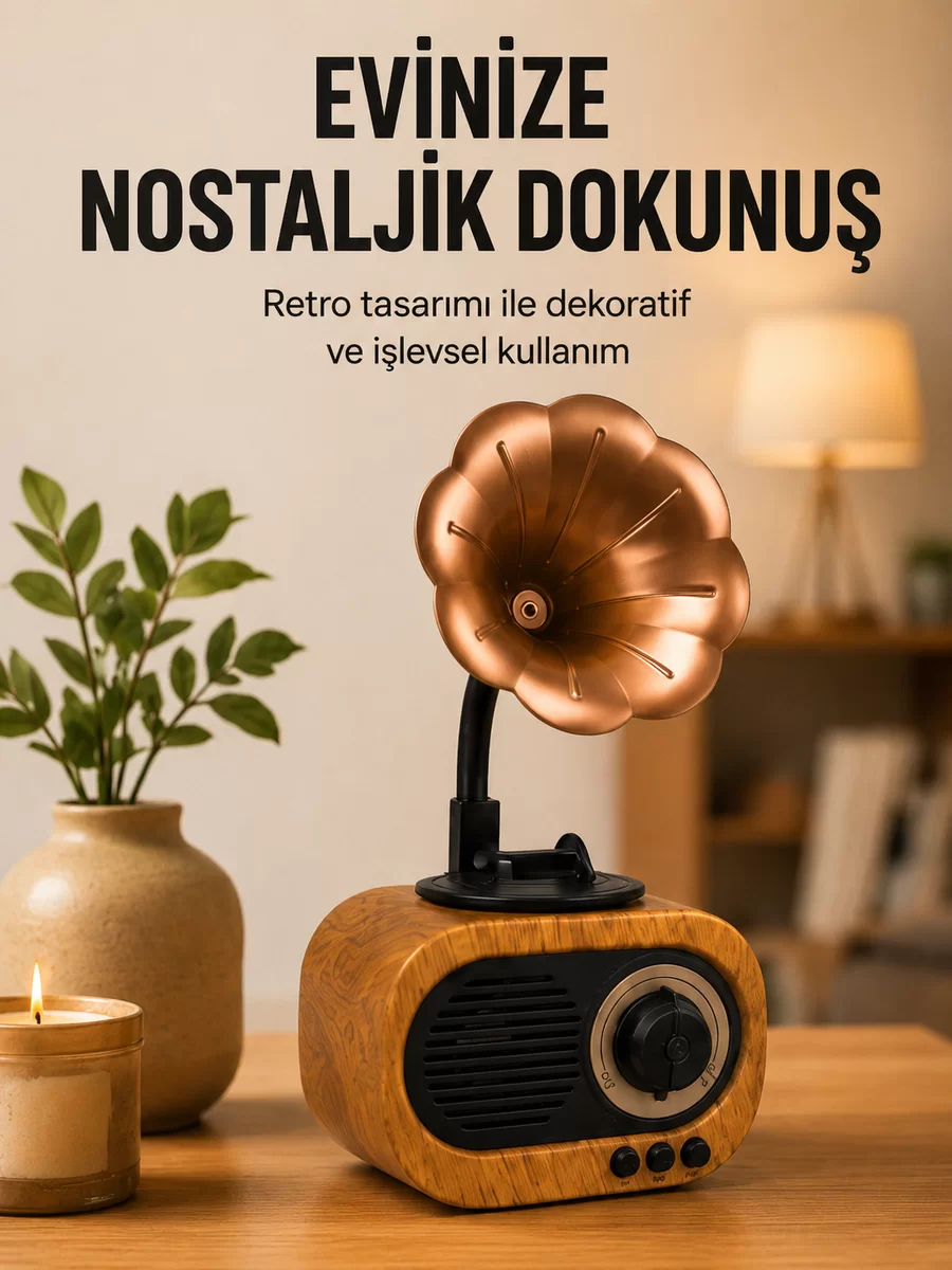 Retro Tasarımlı Mini Bluetooth Hoparlör ve FM Radyo Çoklu Medya Yeni Nesil