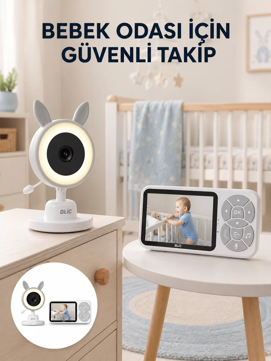Karşılıklı Sesli Bebek Kamerası 4x Zoom Sıcaklık Sensörlü Yeni Nesil