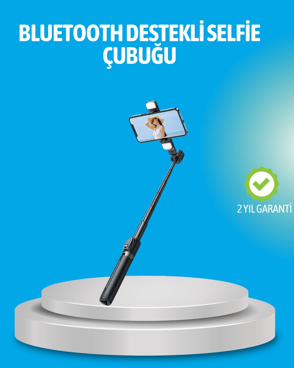 Bluetooth Işıklı Uzaktan Kumandalı Selfie Çubuğu – 130 cm Yükseklik