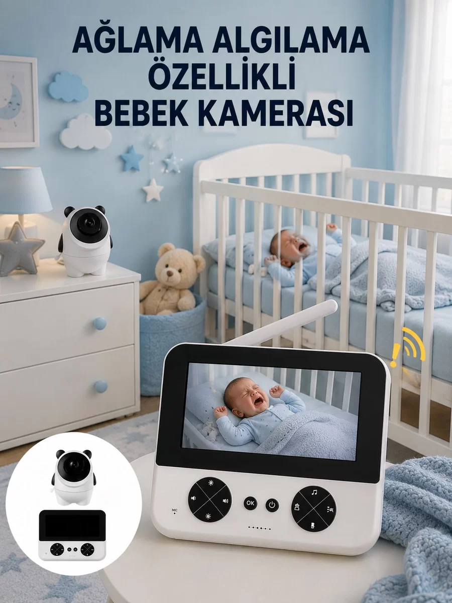 Gece Görüşlü Güvenli Bebek Monitörü 720P HD Görüntü Yeni Nesil