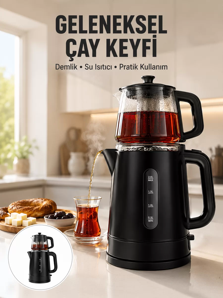 09 L Cam Demlik ve 17 L Su Haznesi ile Çay Keyfi Yeni Nesil