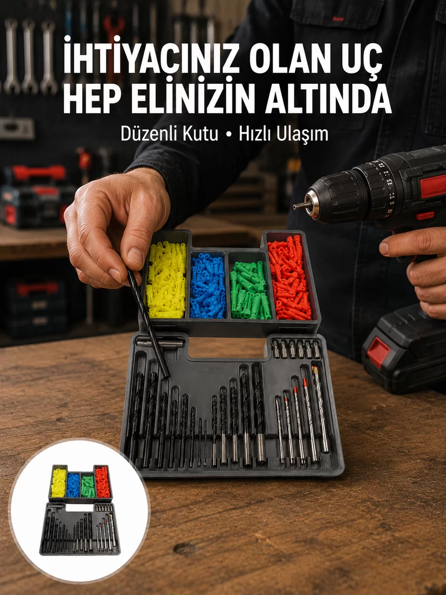 Matkap Ucu Seti 24 Parça Organizer Kutulu Ahşap Metal Beton Uyumlu Yeni Nesil