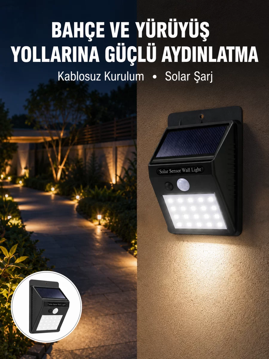 Kablosuz Solar LED Lamba | Bahçe Veranda Merdiven Işığı Otomatik Aç-Kapa Sensörlü Yeni Nesil