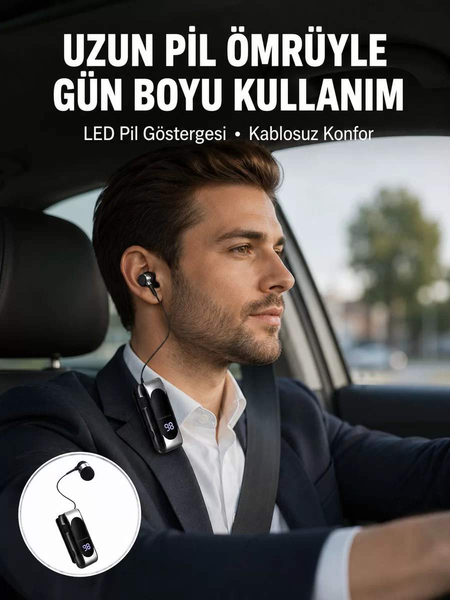 Bluetooth 5.2 Klipsli Kablosuz Kulaklık – Dijital Ekran & Titreşimli Uyarı Yeni Nesil