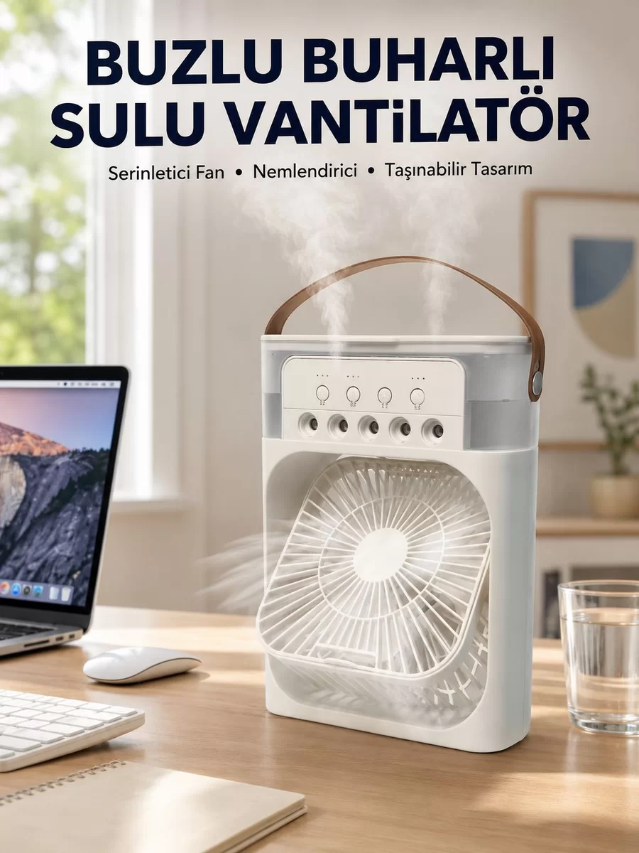 Spreyli Mini Masaüstü Fan | 500ML Su Hazneli 3 Kademeli Soğutucu Yeni Nesil