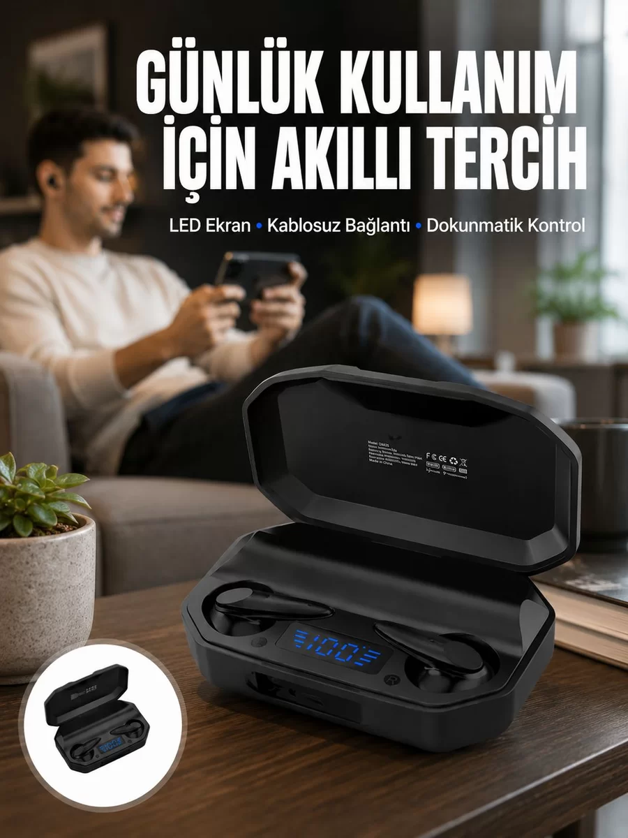 Kulak İçi Bluetooth Kulaklık Rgb Işıklı Çift Mikrofonlu iOS/Android Uyumlu BT 5.2 Yeni Nesil