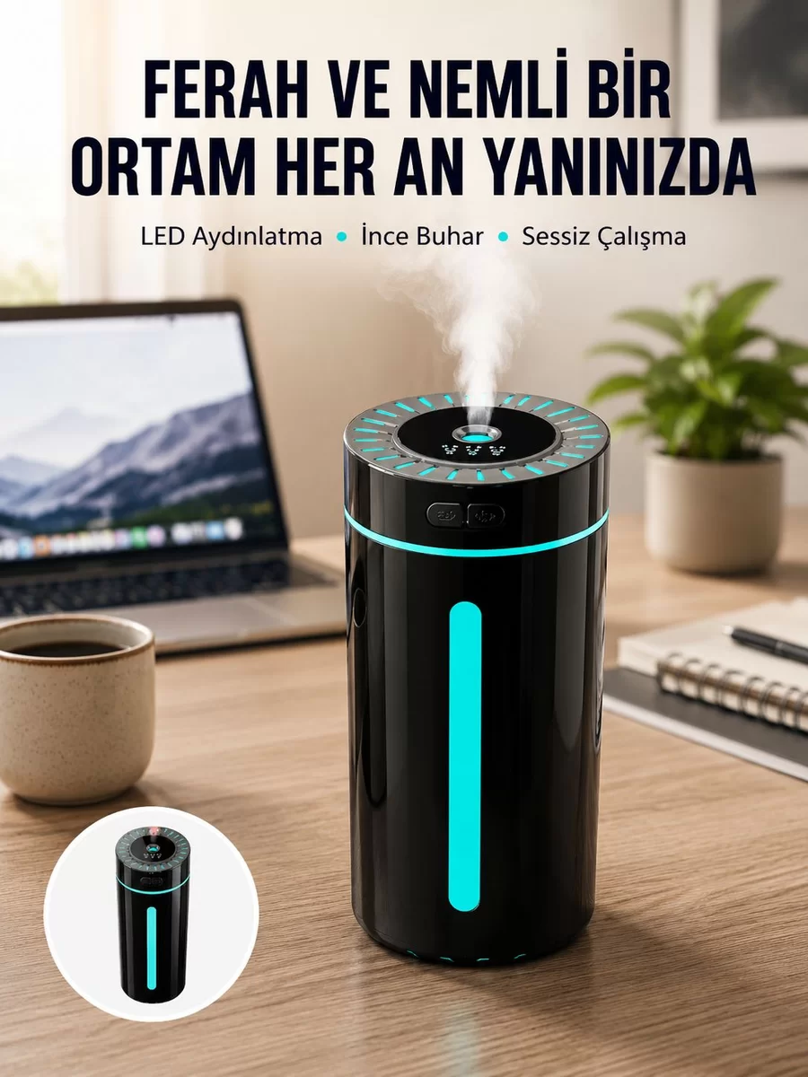 Ultrasonik Nemlendirici LED Işıklı Aromaterapi Difüzör Sessiz Çalışma Yeni Nesil