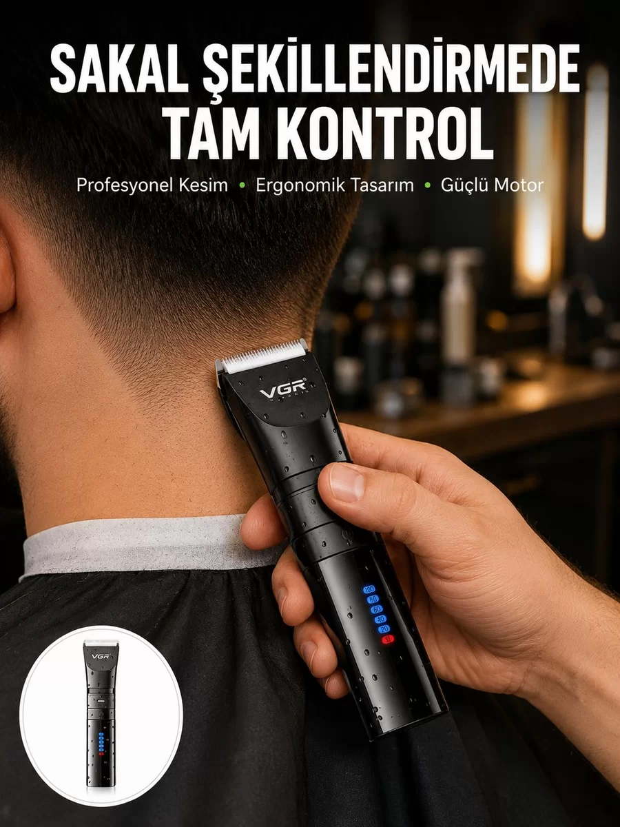 Şarjlı Tıraş Makinesi – Dijital Ekranlı IPX7 Su Geçirmez Titanyum Bıçaklı Yeni Nesil