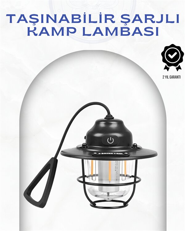 Geometrik Tasarımlı Vintage Kamp Lambası – Type-C Şarj Ayarlanabilir Parlaklık