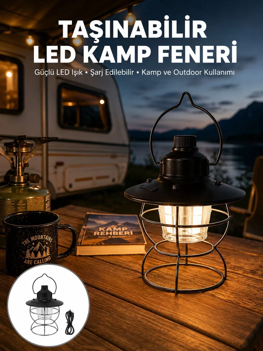 4 Fonksiyonlu Dekoratif Kamp Lambası – Tungsten Ampul USB Çıkışlı Yeni Nesil
