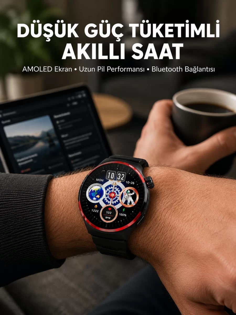 Dokunmatik Akıllı Saat Kablosuz Şarj AMOLED Ekran Yeni Nesil