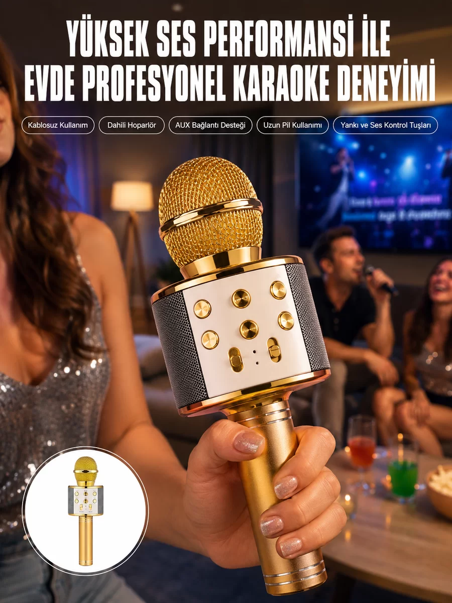 Karaoke Mikrofon Dahili Hoparlörlü Sd-usb-aux Girişli Bluetooth Hoparlör