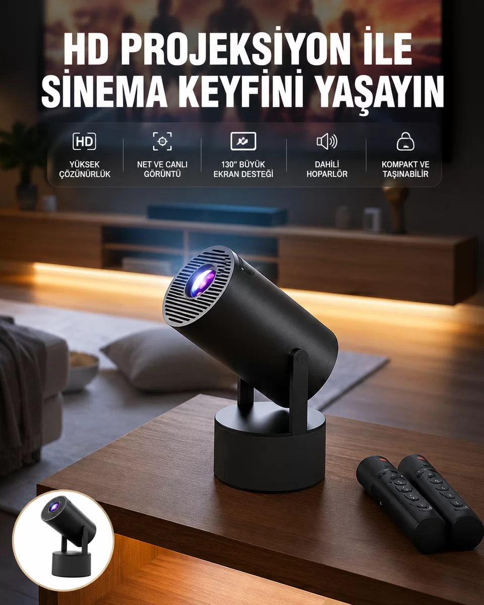 Akıllı Projeksiyon Cihazı Karaoke Mikrofonlu 1080P Android Yeni Nesil