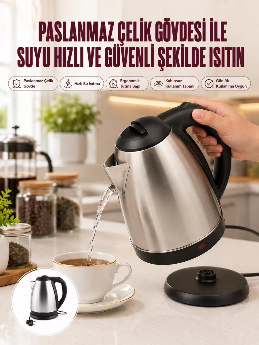Çelik Su Isıtıcı Kettle Dayanıklı Paslanmaz Çelik Uzun Ömürlü